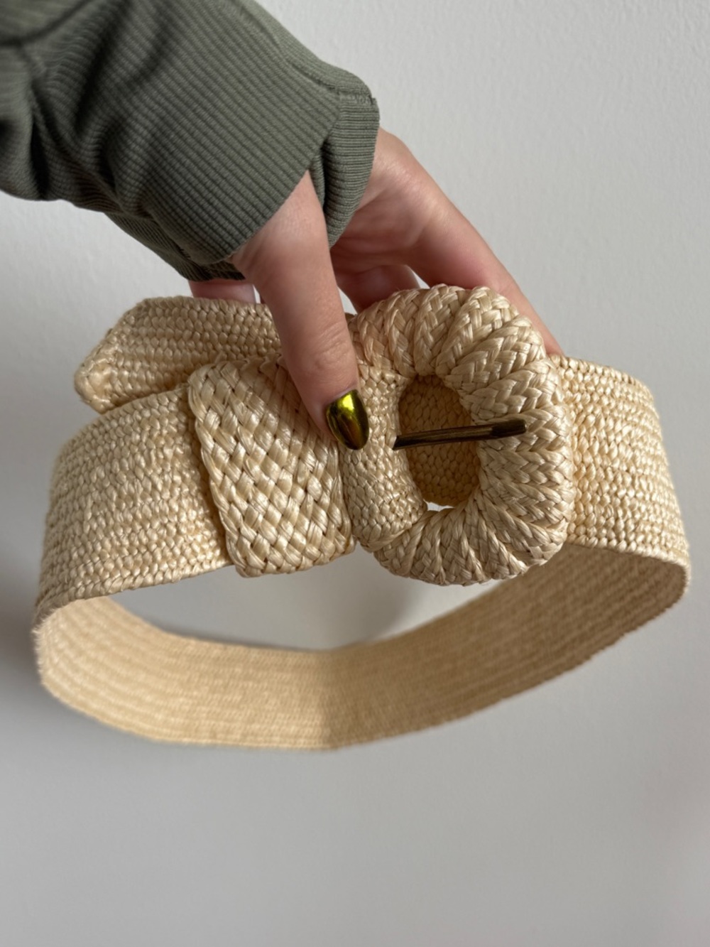 Anthropologie Straw Circle Buckle Belt